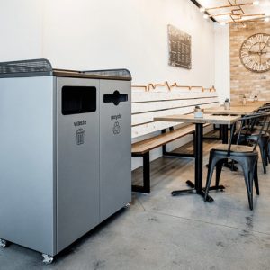 Collect recyclables with these easy to use, multi-stream recycling station. The Courtside is large in capacity, making it ideal for any eating area!