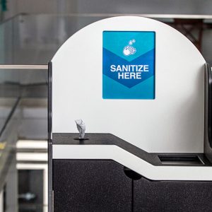 sanitizing station with signage