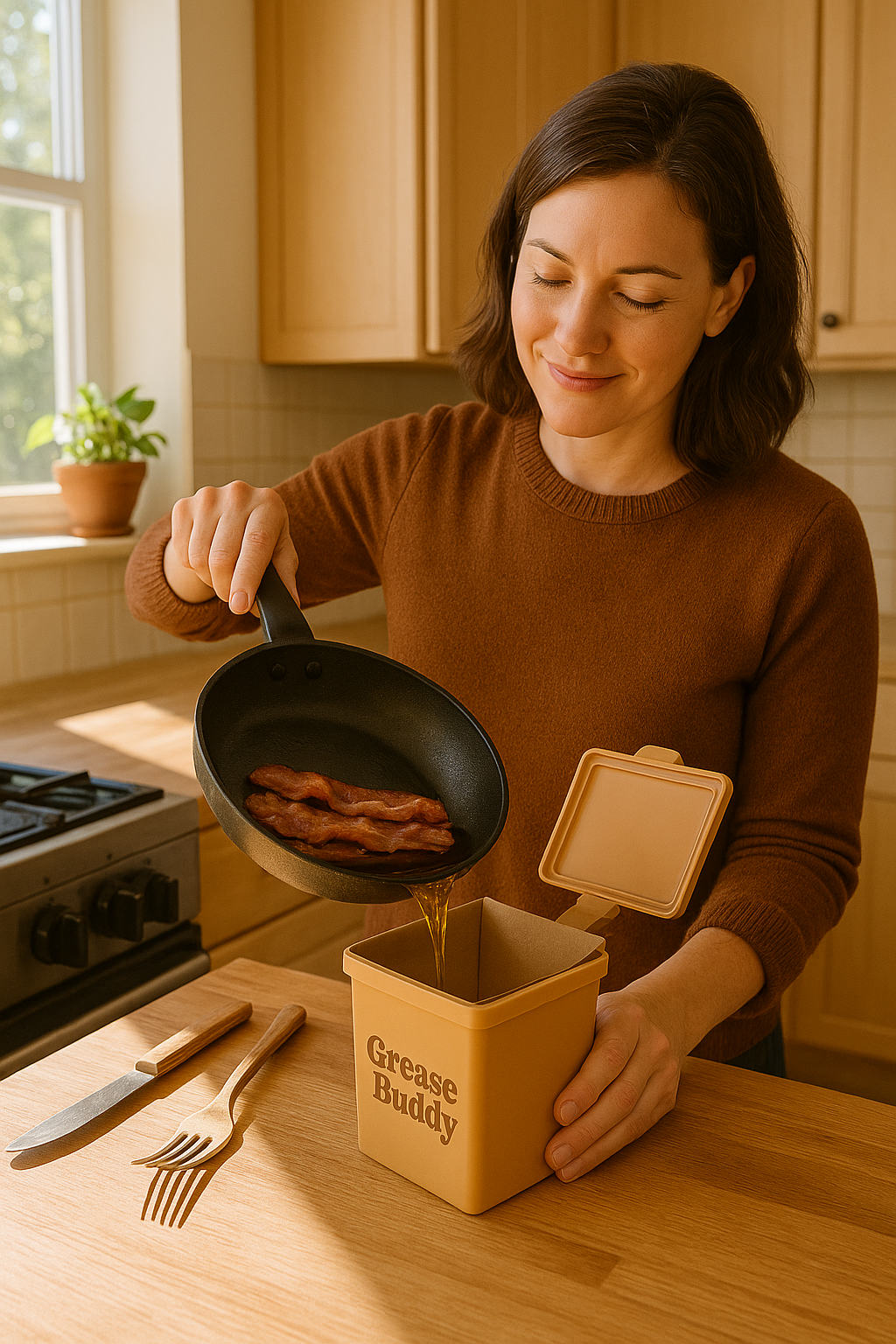 bacon pouring into Grease Buddy bacon pouring into Grease Buddy
